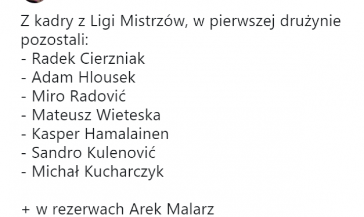 TYLU PIŁKARZY Legii zostało ze składu, który w 2016 roku był w LM